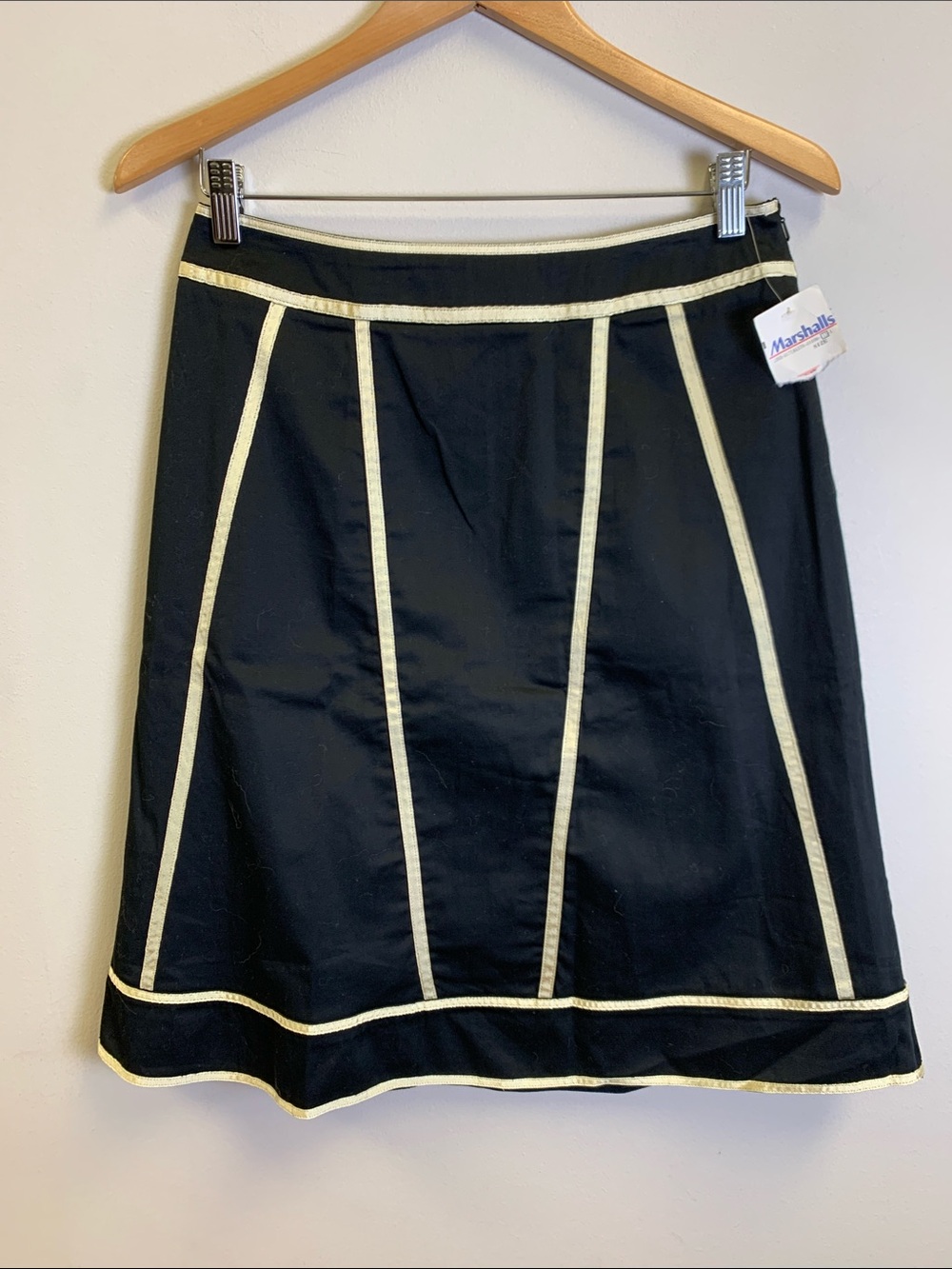 Autograph Black A-Line Skirt with Cream Trim